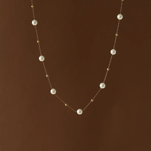Fashion Round Stainless Steel Pearl Plating Necklace 1 Piece