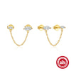 Fashion S925 Sterling Silver Chain Tassel Heartshaped Rectangular Geometric Ear Line Earrings