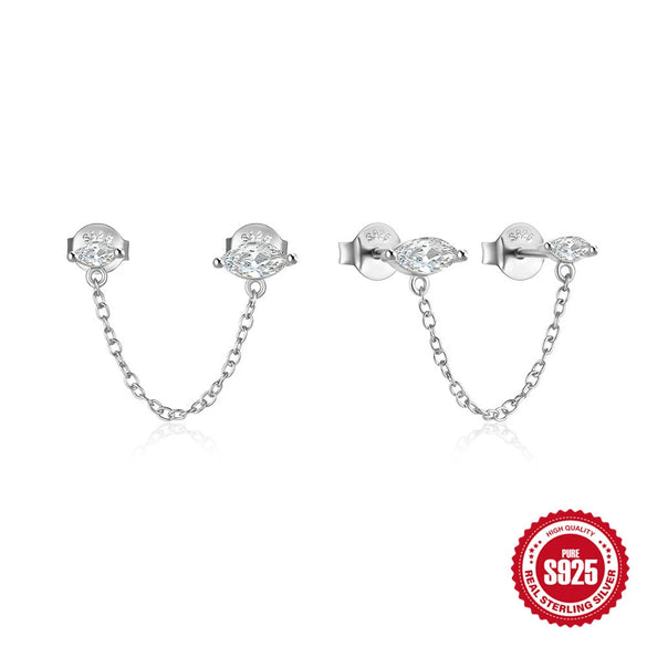 Fashion S925 Sterling Silver Chain Tassel Heartshaped Rectangular Geometric Ear Line Earrings