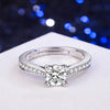 Fashion S925 Sterling Silver Four Claw Simulated Diamond Adjustable Ring For Women Electroplated Silver Ring