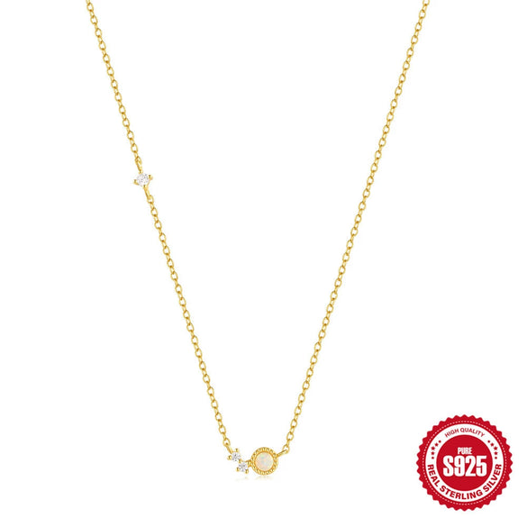 Fashion S925 Sterling Silver Overlapping Collarbone Necklace With Geometric Design And Zircon Treatment For Women