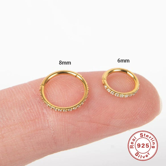 Fashion S925 Sterling Silver Piercer Micro Set Zircon Nose Ring Cartilage Earrings With Geometric Design And Inlaid Zircon Process