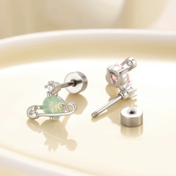 Fashion Saturn Ear Studs Titanium Steel With Flower Pattern Electroplating For Unisex