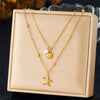 Fashion Seaside Resort Style Stainless Steel Necklace With Star Shape And Star Pattern Electroplated For Women