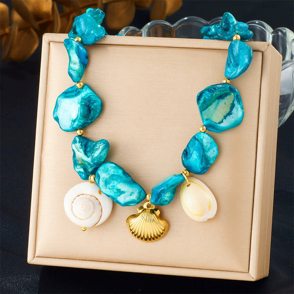 Fashion Seaside Resort Style Stainless Steel Necklace With Star Shape And Star Pattern Electroplated For Women