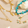 Fashion Seaside Resort Style Stainless Steel Necklace With Star Shape And Star Pattern Electroplated For Women