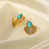 Fashion Sector Gold Plated 304 Stainless Steel Turquoise Ear Studs