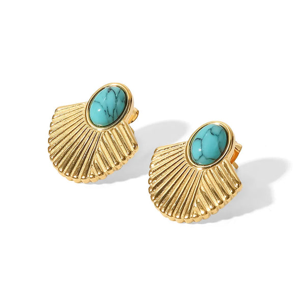 Fashion Sector Gold Plated 304 Stainless Steel Turquoise Ear Studs