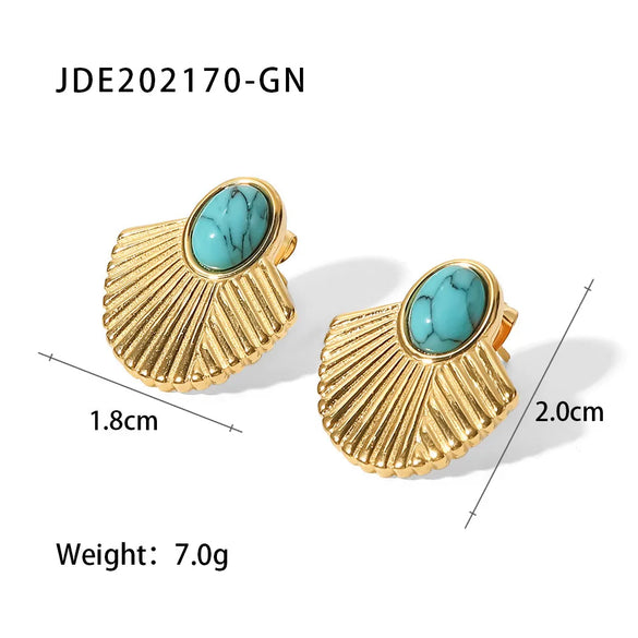 Fashion Sector Gold Plated 304 Stainless Steel Turquoise Ear Studs