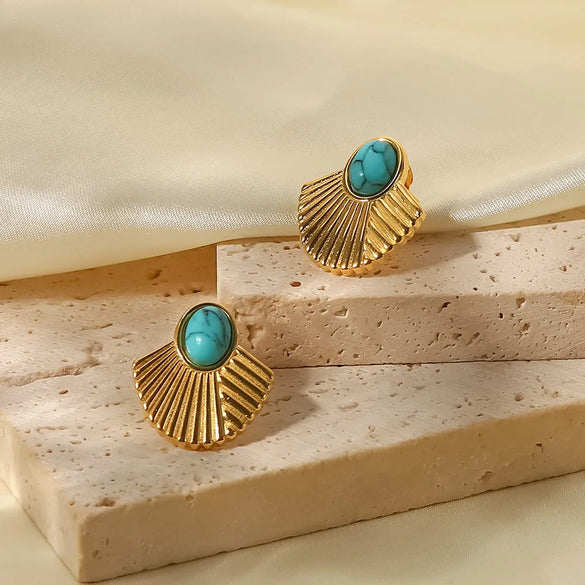 Fashion Sector Gold Plated 304 Stainless Steel Turquoise Ear Studs