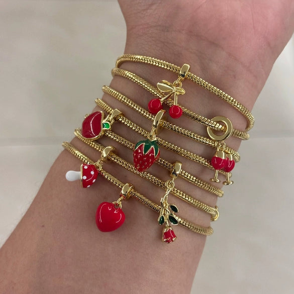 Fashion Sense Little Fresh Strawberry Cherry Fruit Series Brass Bracelet With Pendant Electroplated