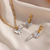 Fashion Shell Butterfly Eardrop Jewelry Stainless Steel White Shell Butterfly Pendant Necklace