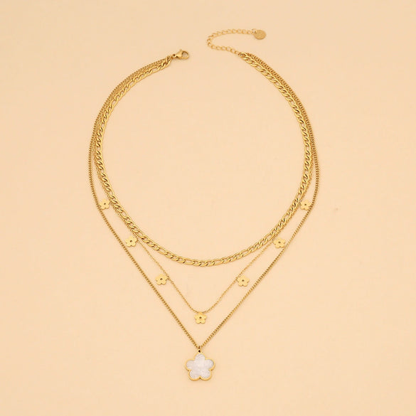 Fashion Shell Butterfly Insect Pattern Stainless Steel Multi Layer O Shaped Chain Necklace With Electroplating For Women