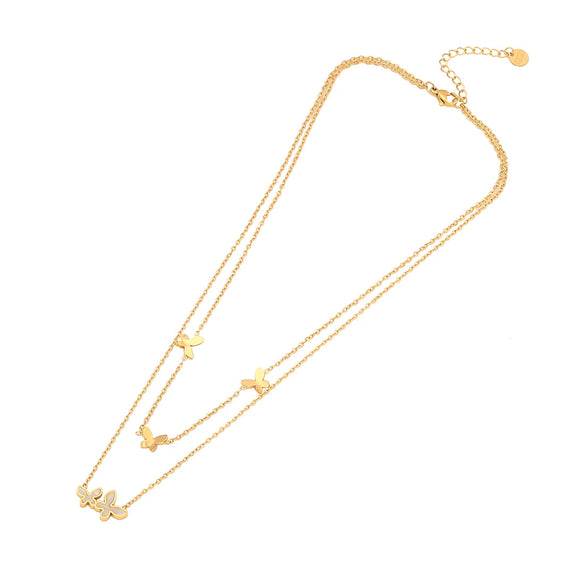 Fashion Shell Butterfly Insect Pattern Stainless Steel Multi Layer O Shaped Chain Necklace With Electroplating For Women