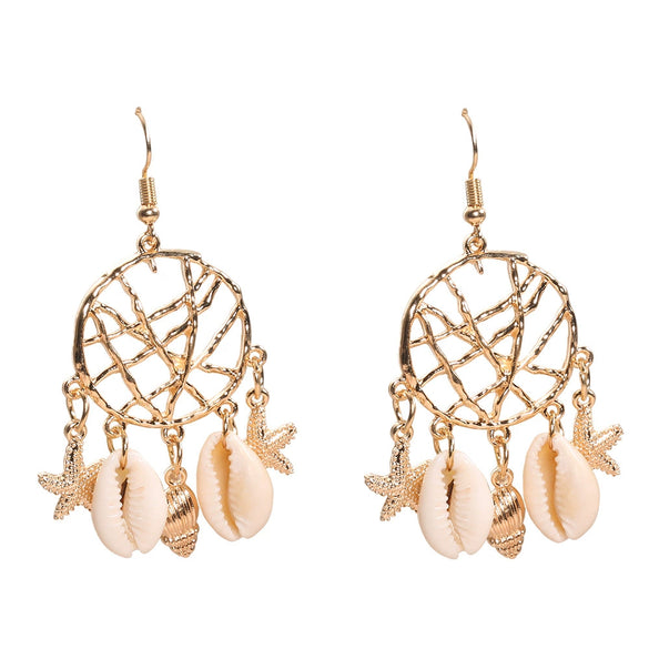 Fashion Shell Conch Sea Star Dream Catcher Earrings For Women Alloy Material With Electroplating Inlaid With Artificial And Semi Precious Stones