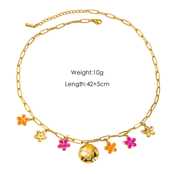 Fashion Shell Flower Multipendant Stainless Steel And Titanium Steel Necklace With Geometric Pattern And Electroplating For Women