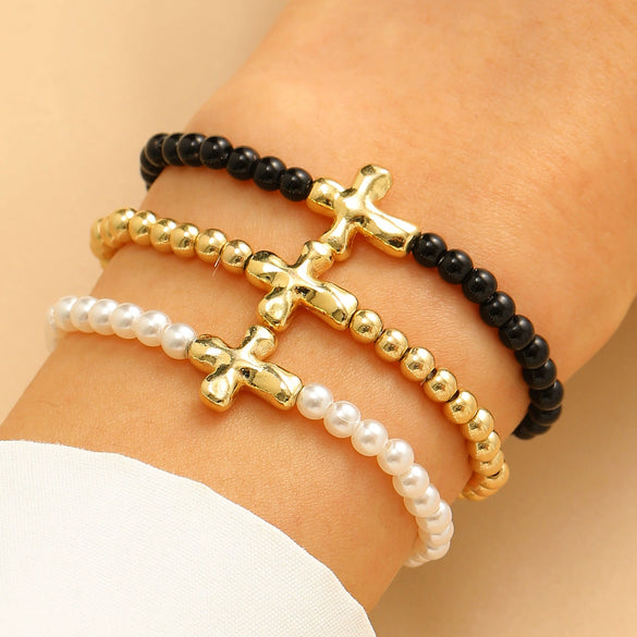 Fashion Simple Allmatch Beaded Elastic Alloy Bracelet With Heart Shape Pattern And Electroplating Treatment For Men And Women