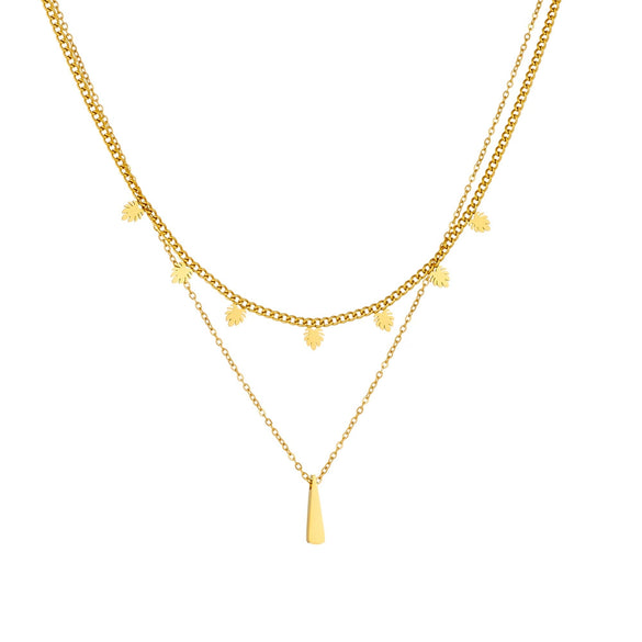 Fashion Simple Allmatch Leaf Water Drop Pendant Stainless Steel Gold Plated Chain Necklace