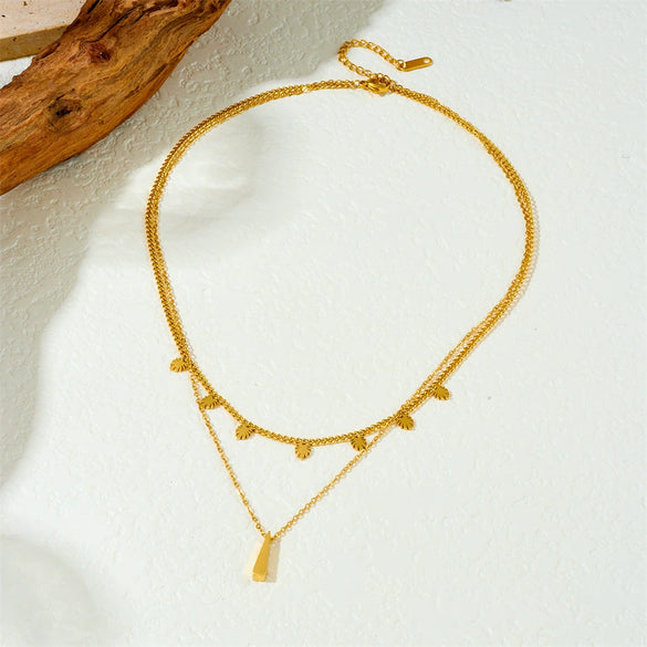 Fashion Simple Allmatch Leaf Water Drop Pendant Stainless Steel Gold Plated Chain Necklace