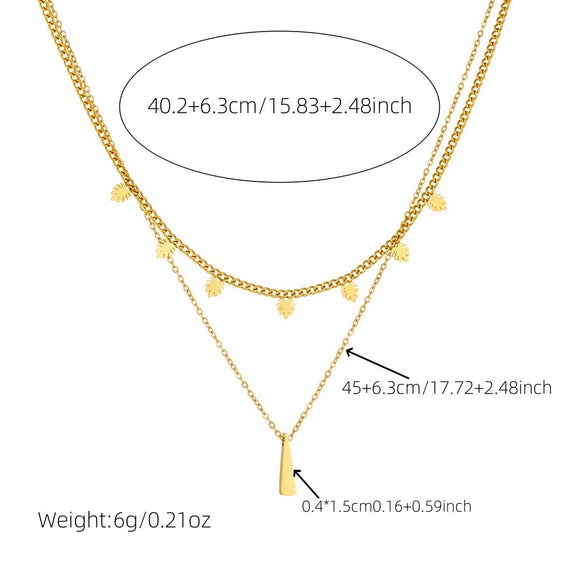Fashion Simple Allmatch Leaf Water Drop Pendant Stainless Steel Gold Plated Chain Necklace