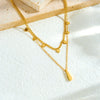 Fashion Simple Allmatch Leaf Water Drop Pendant Stainless Steel Gold Plated Chain Necklace