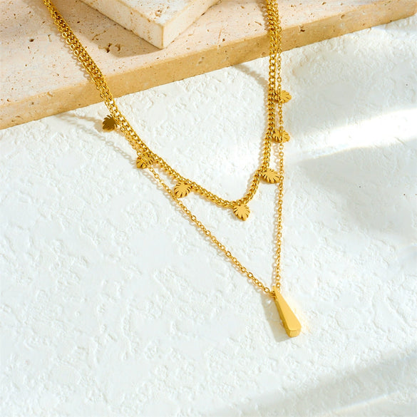 Fashion Simple Allmatch Leaf Water Drop Pendant Stainless Steel Gold Plated Chain Necklace