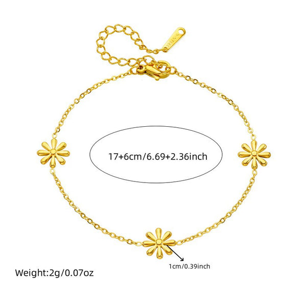 Fashion Simple Allmatch Stainless Steel Gold Plated Daisy Accessories Necklace Bracelet Plants And Flowers Pattern Electroplating Process