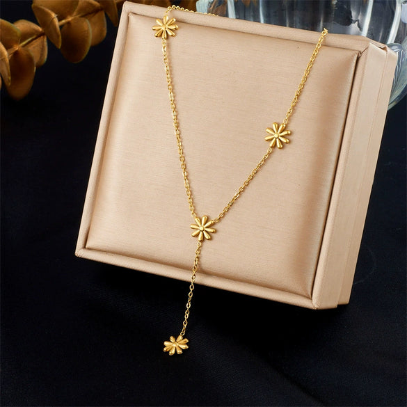 Fashion Simple Allmatch Stainless Steel Gold Plated Daisy Accessories Necklace Bracelet Plants And Flowers Pattern Electroplating Process