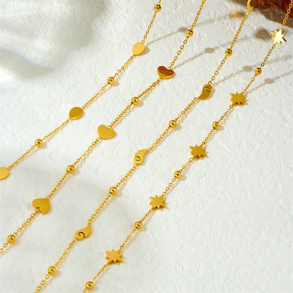 Fashion Simple Allmatch Stainless Steel O Word Chain Necklace With Star Pendant And Electroplating Design