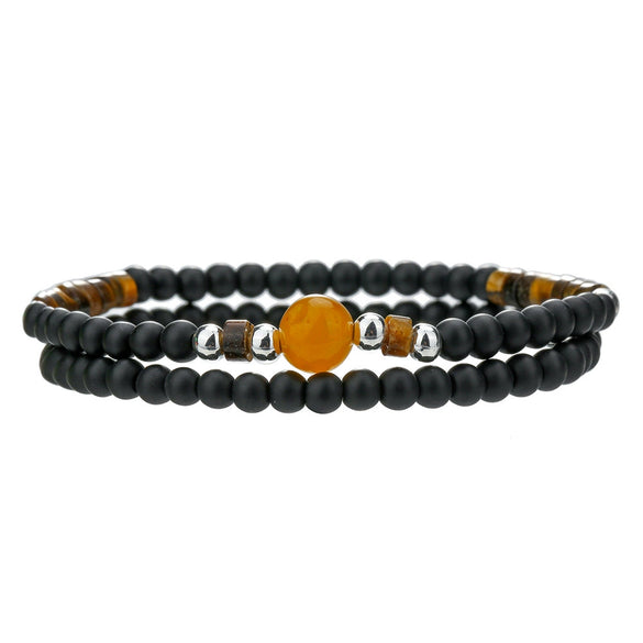 Fashion Simple Allmatch Unisex Handmade Stone Copper Beads Round Beaded Bracelet With Black Onyx Tiger Eye Amber