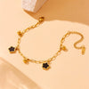 Fashion Simple Black And White Shell Flower Pendant Stainless Steel Gold Plated Bracelet