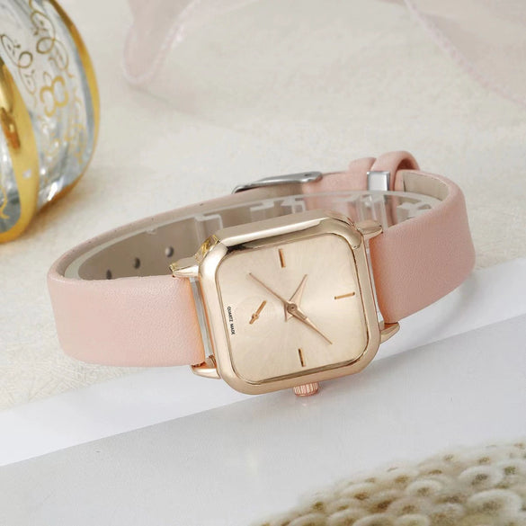 Fashion Simple Business Square Alloy Rhinestone Jewelry Pu Strap Quartz Watch For Female