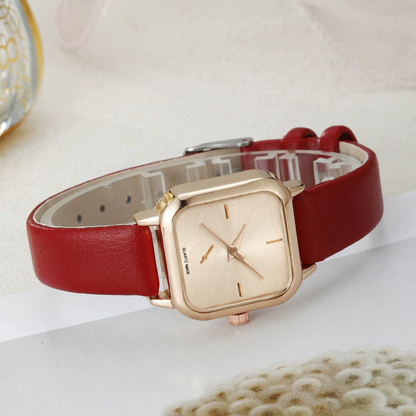 Fashion Simple Business Square Alloy Rhinestone Jewelry Pu Strap Quartz Watch For Female