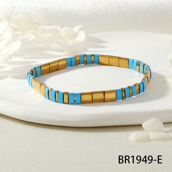 Fashion Simple Candy Color Teilar Beads Tila Bracelet Handmade Chain With Geometric Pattern Mixed Material
