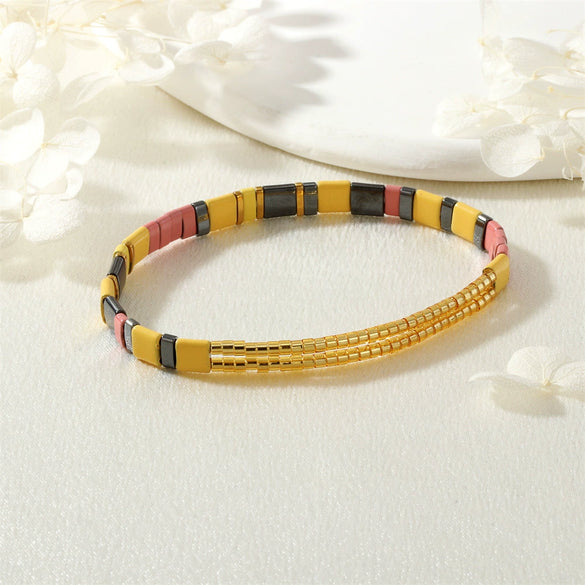 Fashion Simple Candy Color Teilar Beads Tila Bracelet Handmade Chain With Geometric Pattern Mixed Material