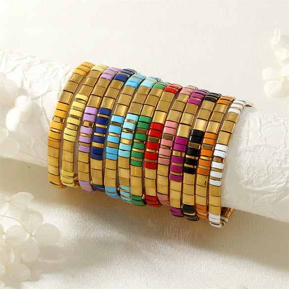 Fashion Simple Candy Color Teilar Beads Tila Bracelet Handmade Chain With Geometric Pattern Mixed Material