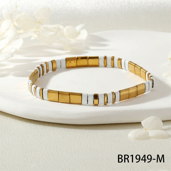 Fashion Simple Candy Color Teilar Beads Tila Bracelet Handmade Chain With Geometric Pattern Mixed Material