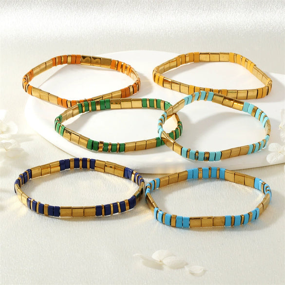 Fashion Simple Candy Color Teilar Beads Tila Bracelet Handmade Chain With Geometric Pattern Mixed Material