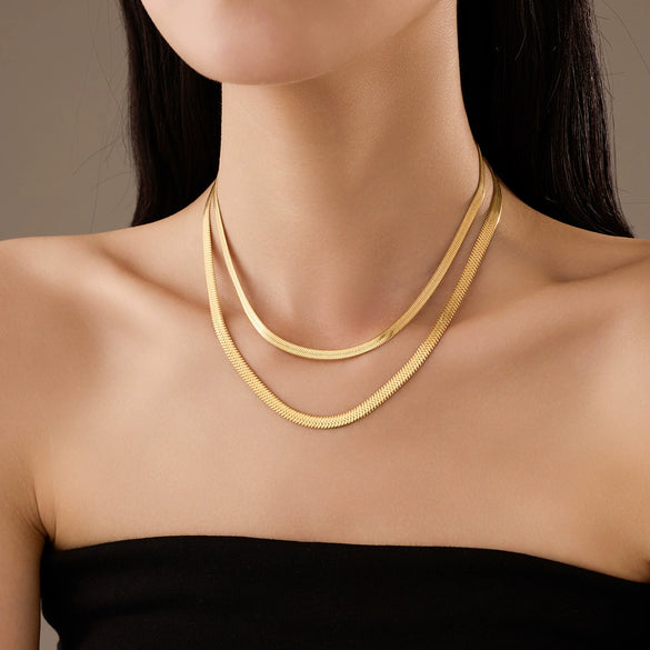 Fashion Simple Classic Stainless Steel Snake Flat Chain Necklace For Men And Women With Electroplating Treatment