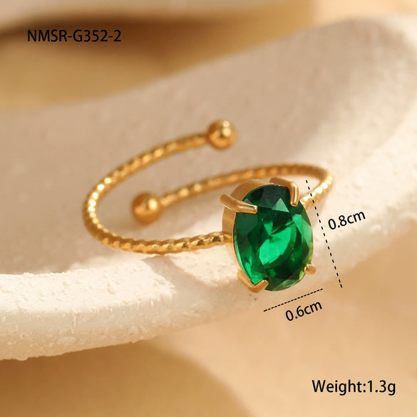 Fashion Simple Claw Set Oval Zircon Stainless Steel Light Luxury Ring With Electroplating For Women