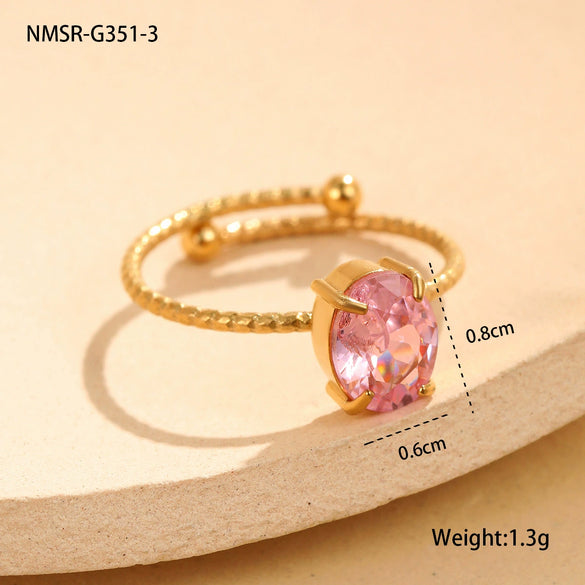 Fashion Simple Claw Set Oval Zircon Stainless Steel Light Luxury Ring With Electroplating For Women