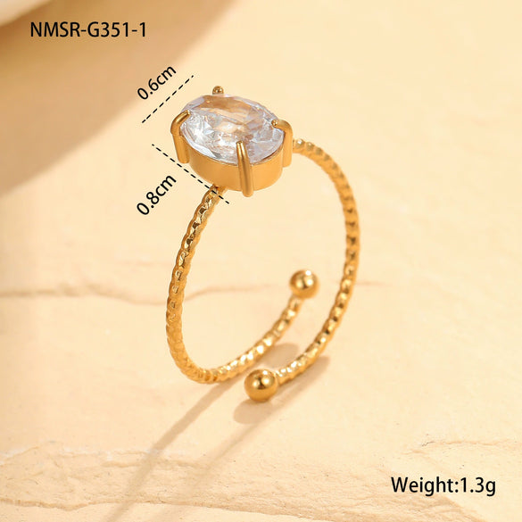 Fashion Simple Claw Set Oval Zircon Stainless Steel Light Luxury Ring With Electroplating For Women