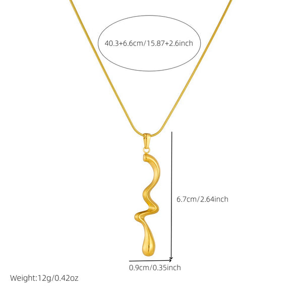 Fashion Simple Cold Style Geometric Stainless Steel Snake Bone Chain Necklace With Irregular Twisted Pendant And Gold Plating