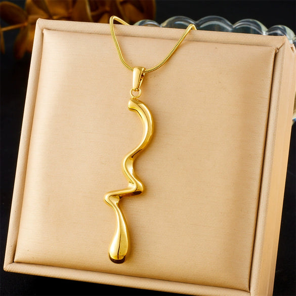 Fashion Simple Cold Style Geometric Stainless Steel Snake Bone Chain Necklace With Irregular Twisted Pendant And Gold Plating