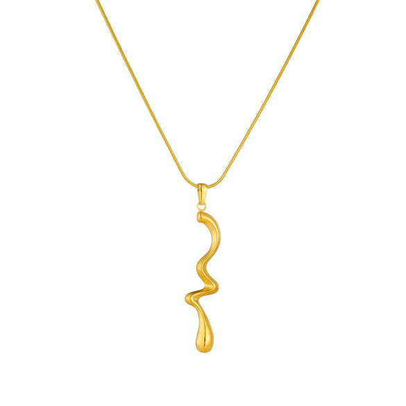 Fashion Simple Cold Style Geometric Stainless Steel Snake Bone Chain Necklace With Irregular Twisted Pendant And Gold Plating
