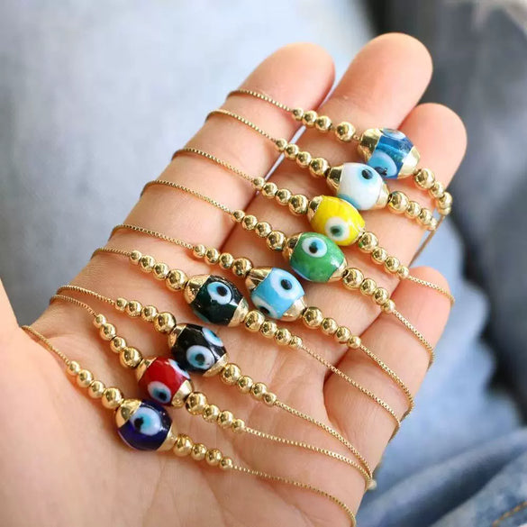 Fashion Simple Colorful Heart Geometric Copper Beads Gold Plated Adjustable Snake Chain Women's Bracelet