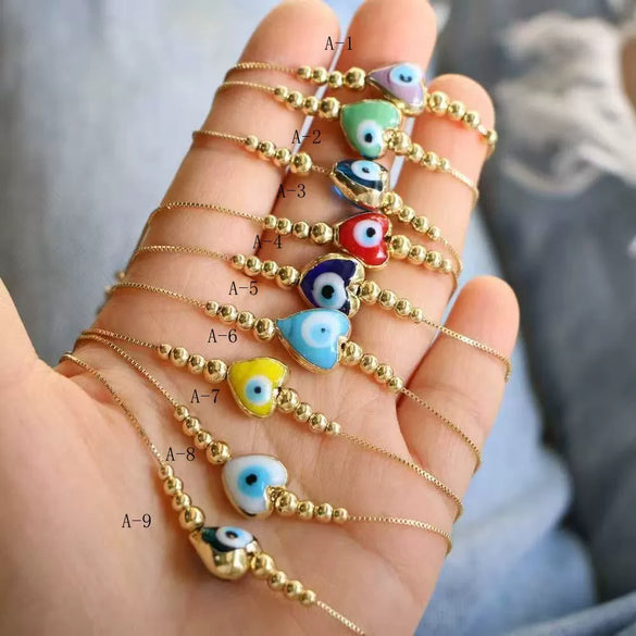 Fashion Simple Colorful Heart Geometric Copper Beads Gold Plated Adjustable Snake Chain Women's Bracelet