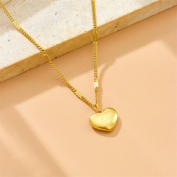 Fashion Simple Commuter Allmatch Goldplated Stainless Steel Heart Shape Engraving Pendant Necklace For Women