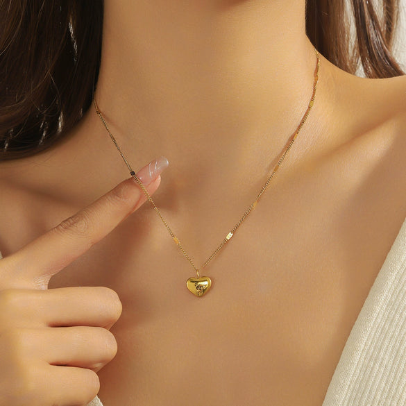 Fashion Simple Commuter Allmatch Goldplated Stainless Steel Heart Shape Engraving Pendant Necklace For Women