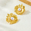 Fashion Simple Commuter Earrings Stainless Steel Gold Plated Irregular Sunflower Pearl For Women